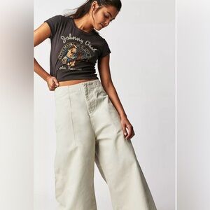 Sandrine Rose/Free People NWT Paneled wide Leg Cotton Khaki Pants Sand Size 27